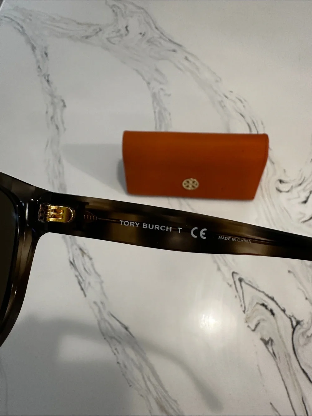 Tory Burch Black Tortoiseshell Sunglasses with Orange Logo Case